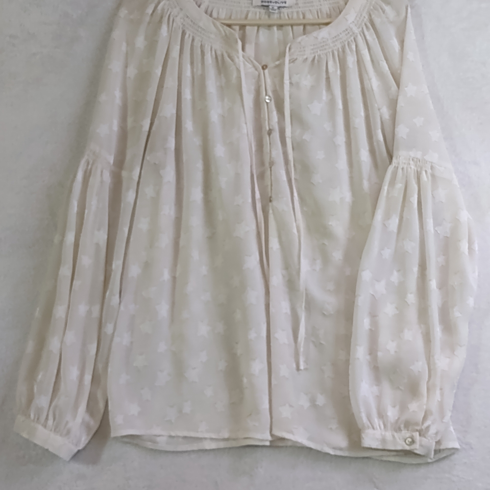 Rose & Olive Star Pattern Blouse in Cream See Through, Whimsy